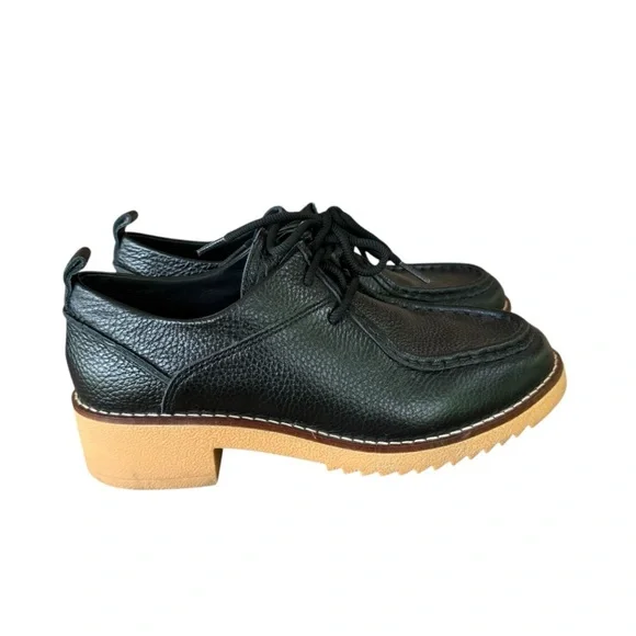 Clarks Eden Women's Size 9 Black Mid Lace Chunky Leather Loafer Shoes - Picture 2 of 7